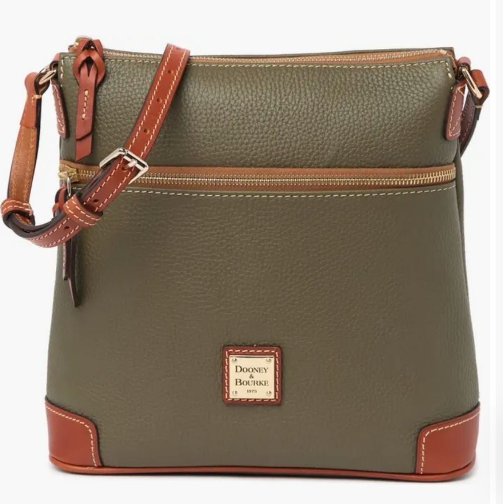 Dooney & Bourke Pebble Grain Olive and Brown Crossbody Bag